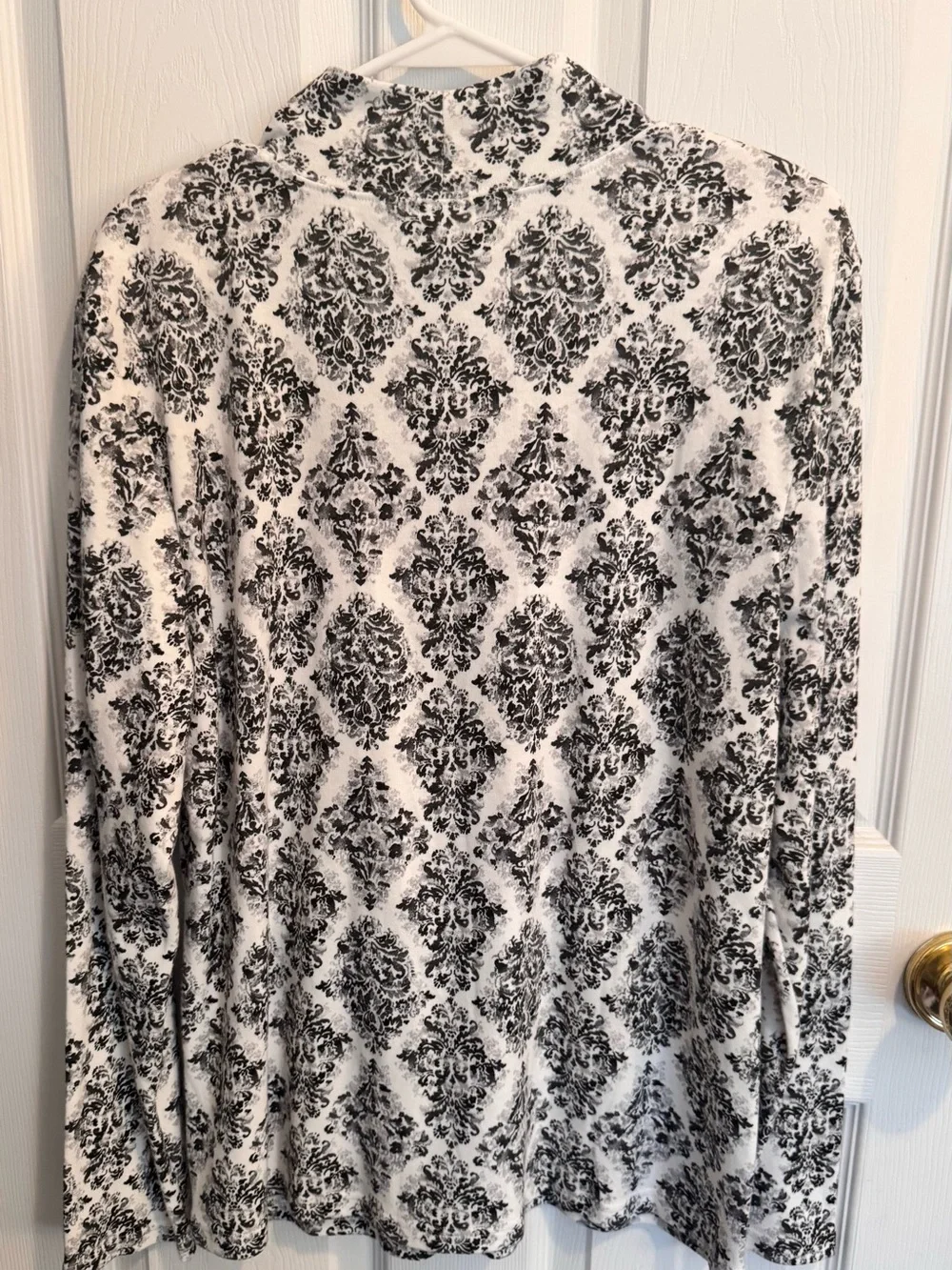 Karen Scott Black & White Turtleneck Sweater with Damask Print
